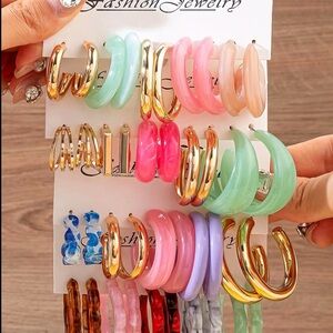 Gold and Pastel Resin Hoop Earring Set - Fashion Jewelry